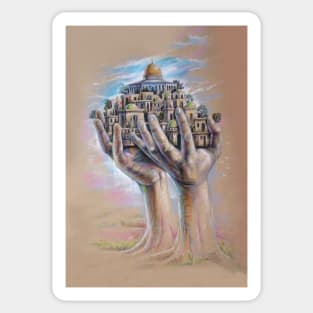 Save Jerusalem Al Aqsa Painting, Palestinian Resistance Hands Holding Al Quds Old City Sticker